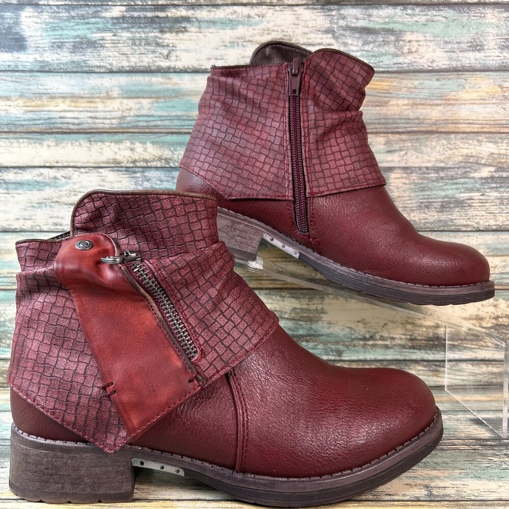 Patrizia Spring Step Ankle Boots Womens 5 Red Faux Leather Moto Comfort Slouch